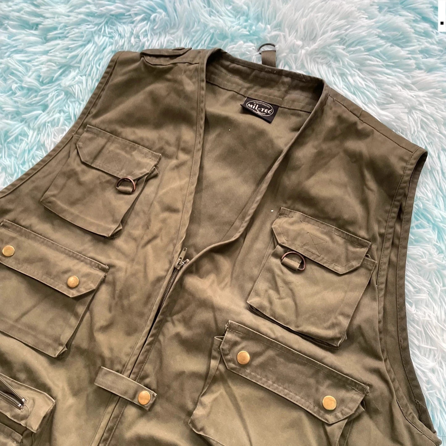 Vintage Khaki Utility Fishing Vest Jacket - 3XL