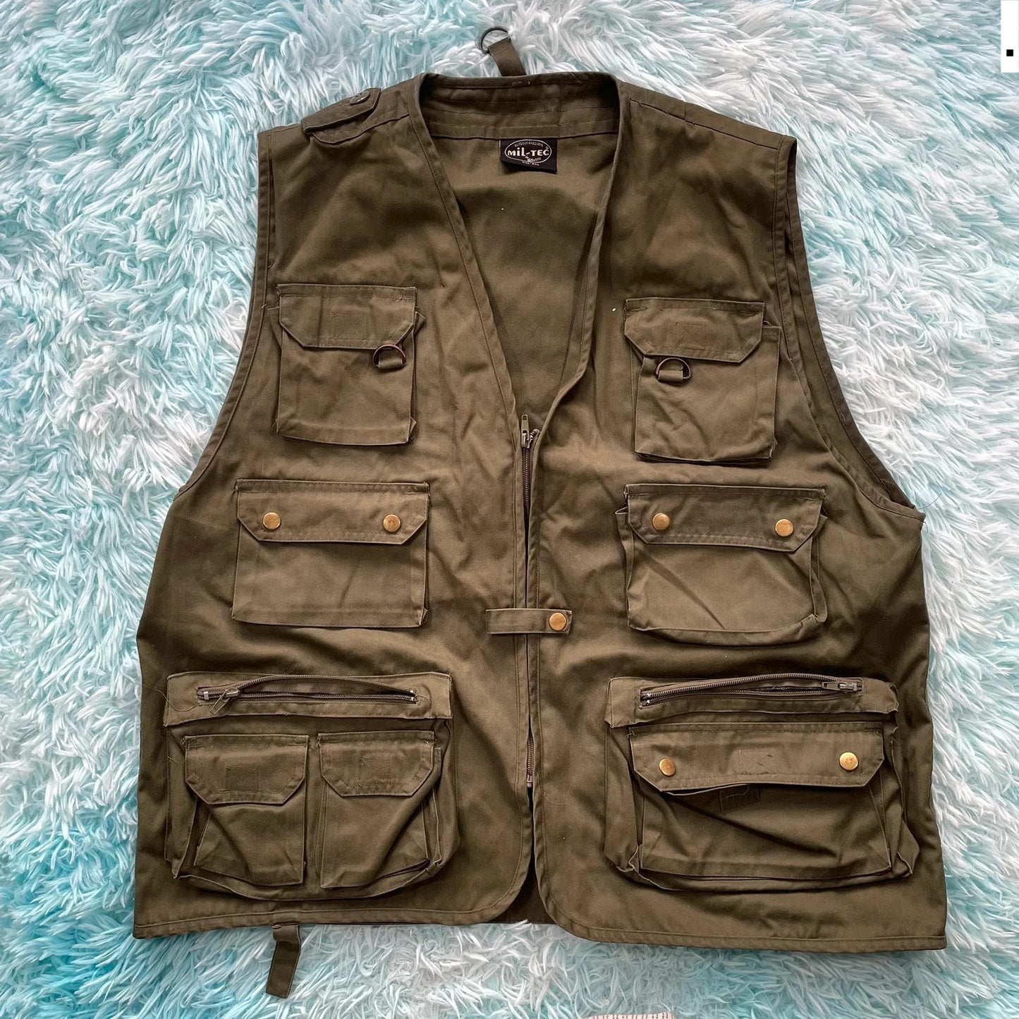 Vintage Khaki Utility Fishing Vest Jacket - 3XL