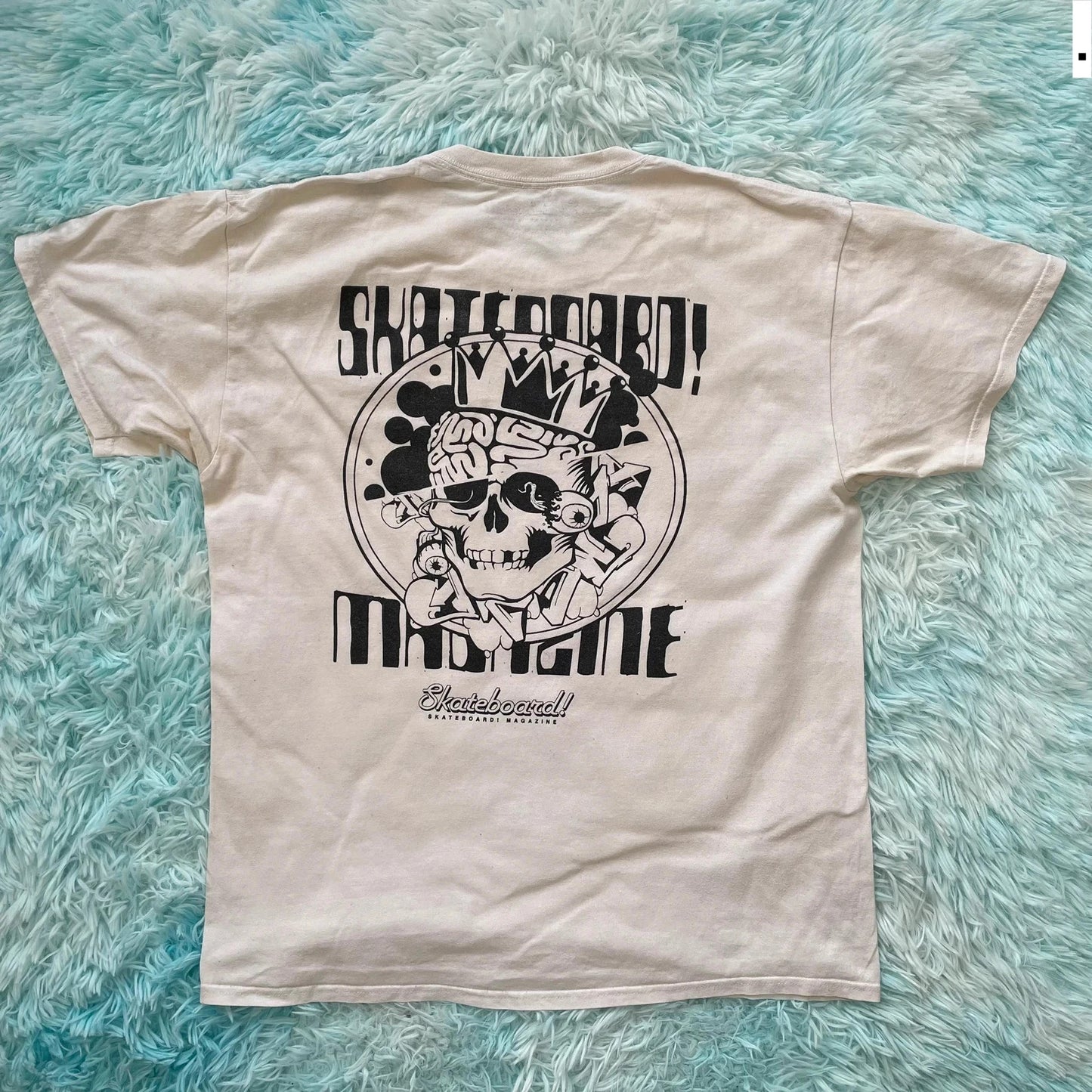 White Skateboard Magazine Print T Shirt - L