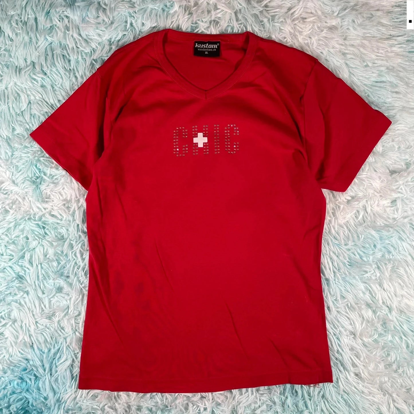 Vintage Y2K Red Chic Swiss Baby Tee - XL