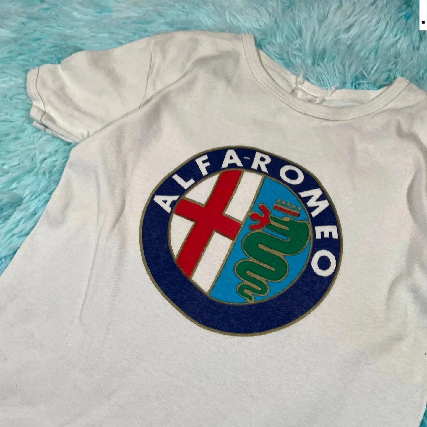 Vintage 1970s White Alfa Romeo Graphic T Shirt - Small