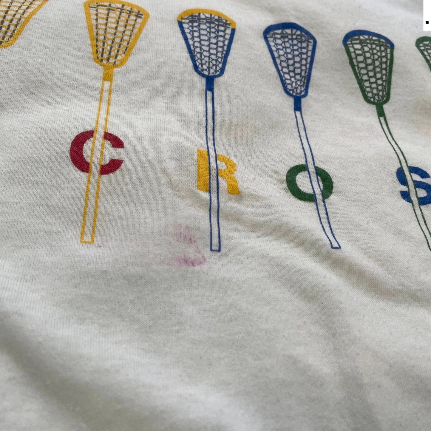 Vintage 80s White lacrosse Print T Shirt - Large