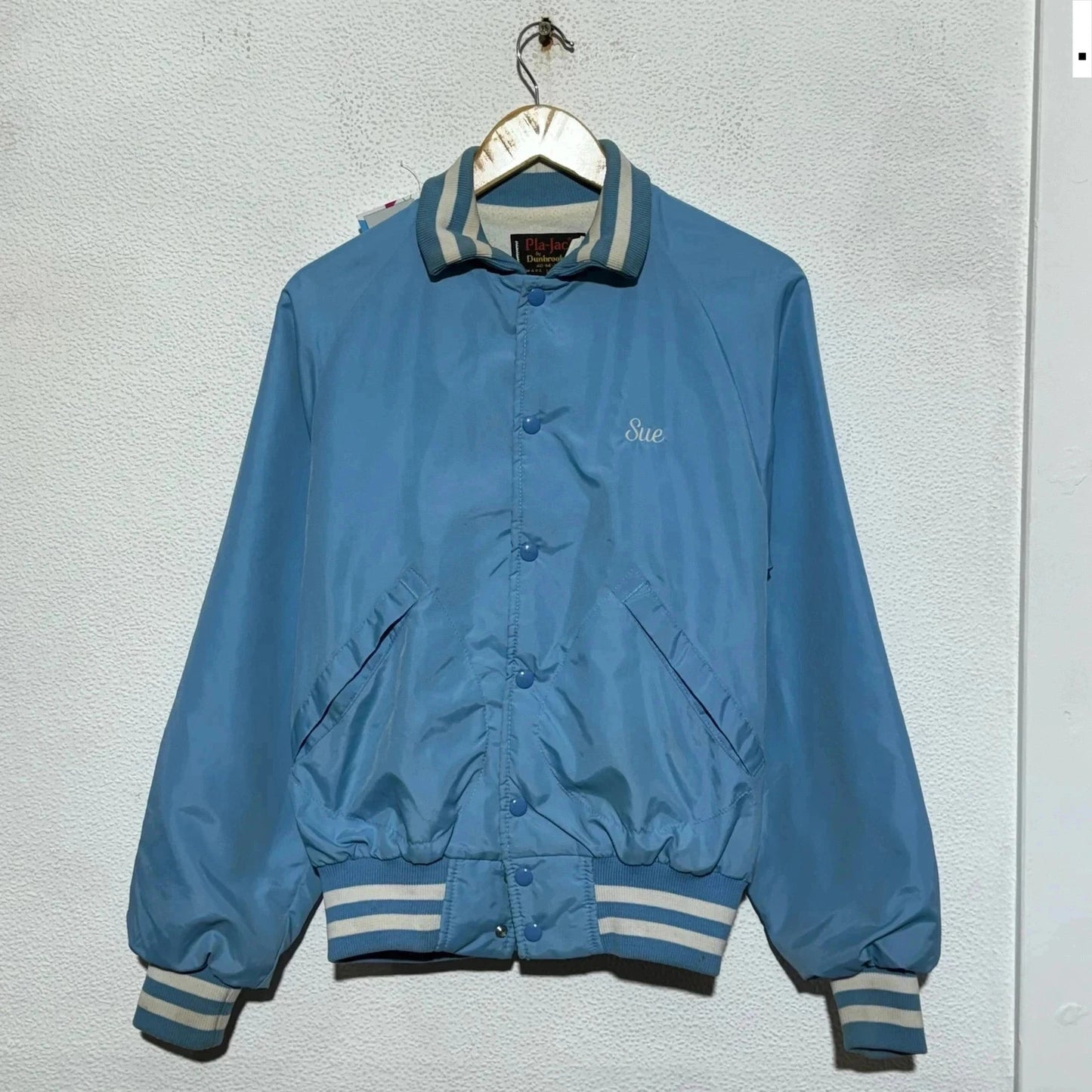 Vintage 80s Light Blue Varsity Jacket - Medium