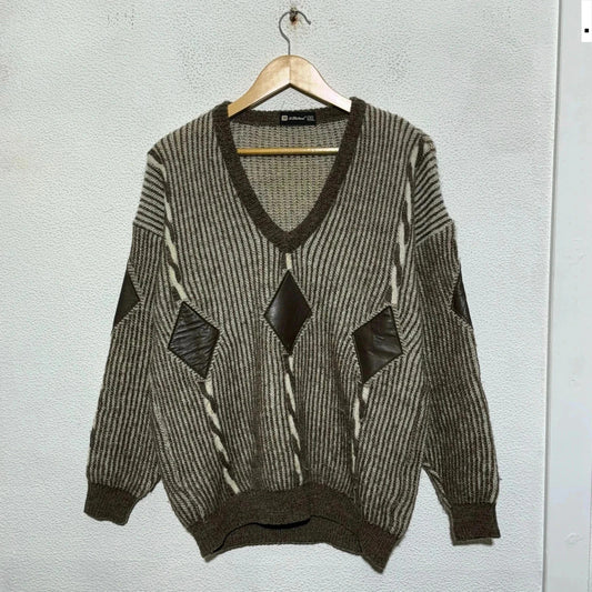 Vintage Brown Patterned St Michael Knitted Jumper - Small
