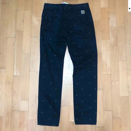 Navy Patterned Carhartt Chino Trousers Cane Pants - 34W 32L