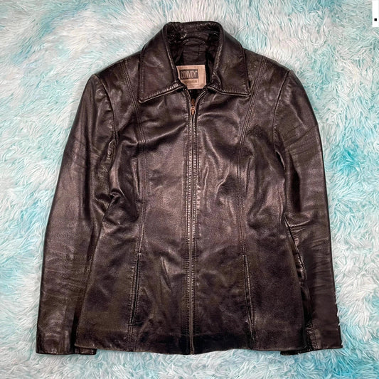 Vintage 90s Black Boxy Leather Jacket - Large