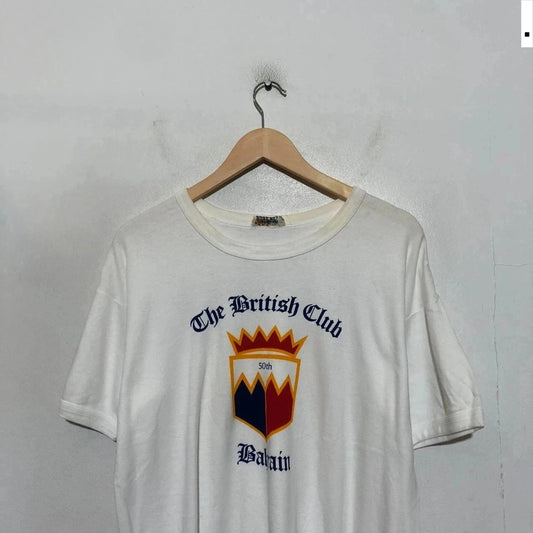 Vintage 80s 1985 The British Club Bahrain Graphic T Shirt - Large