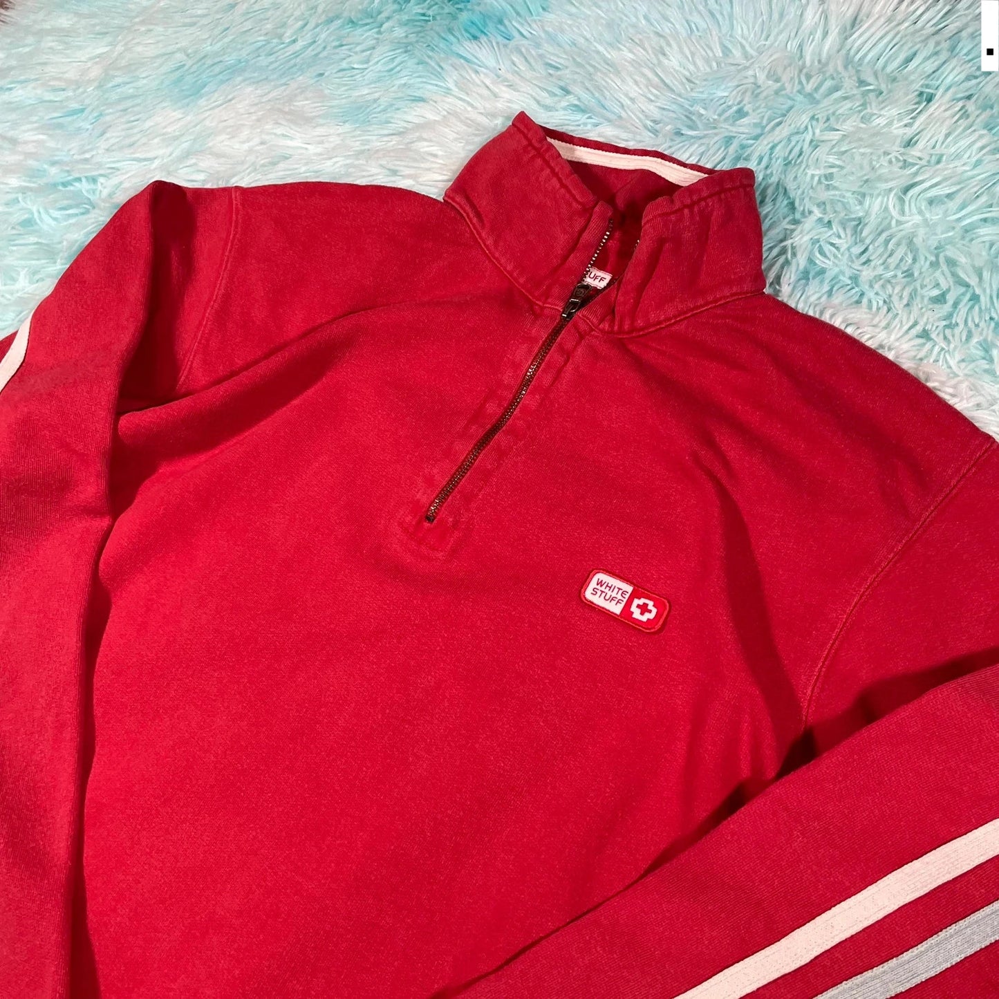 Vintage Red White Stuff 1/4 Zip Sweatshirt - Medium
