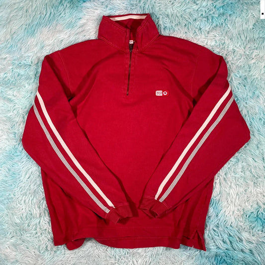 Vintage Red White Stuff 1/4 Zip Sweatshirt - Medium