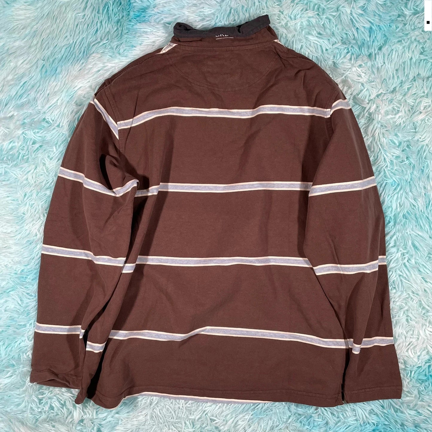 Vintage Brown Striped Crew 1/4 Zip Sweatshirt - Medium