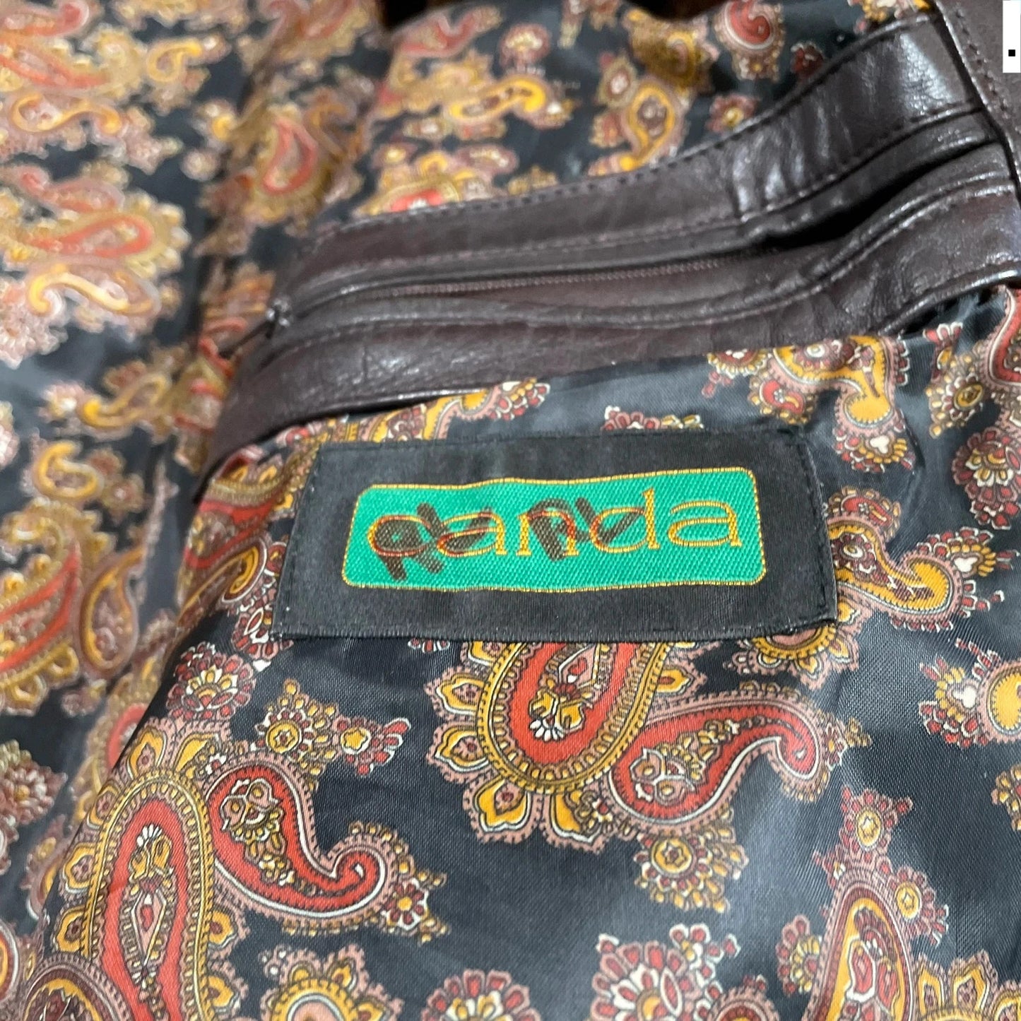 Vintage 90s Brown Leather Jacket Paisley Lining - Small