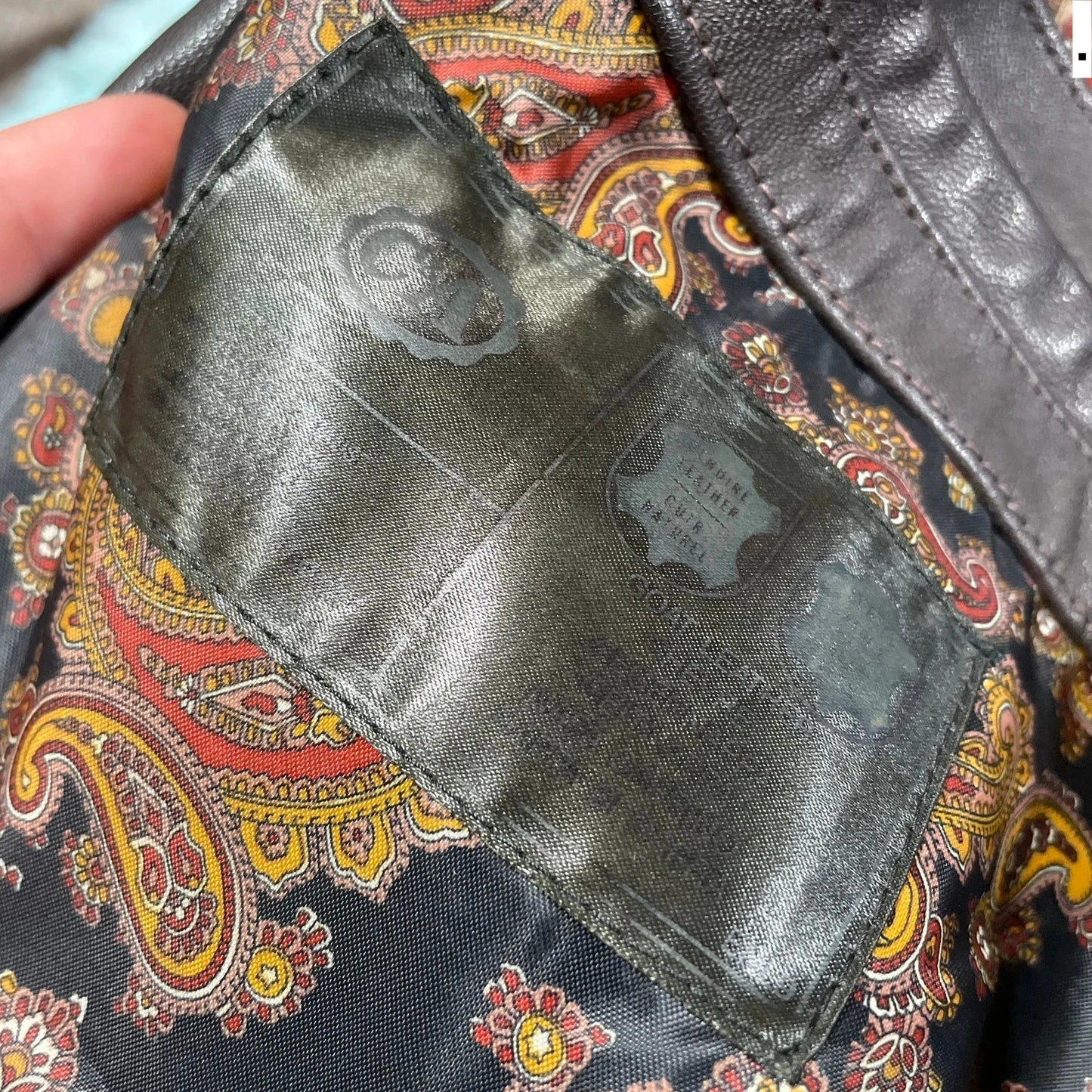 Vintage 90s Brown Leather Jacket Paisley Lining - Small