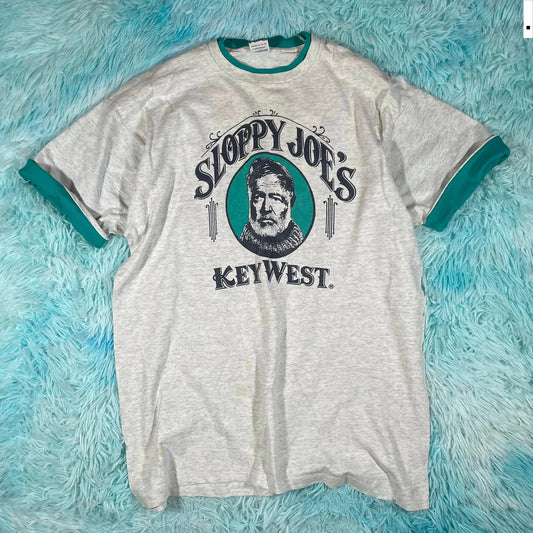 Vintage 80s Grey Sloppy Joes Graphic T Shirt - XL