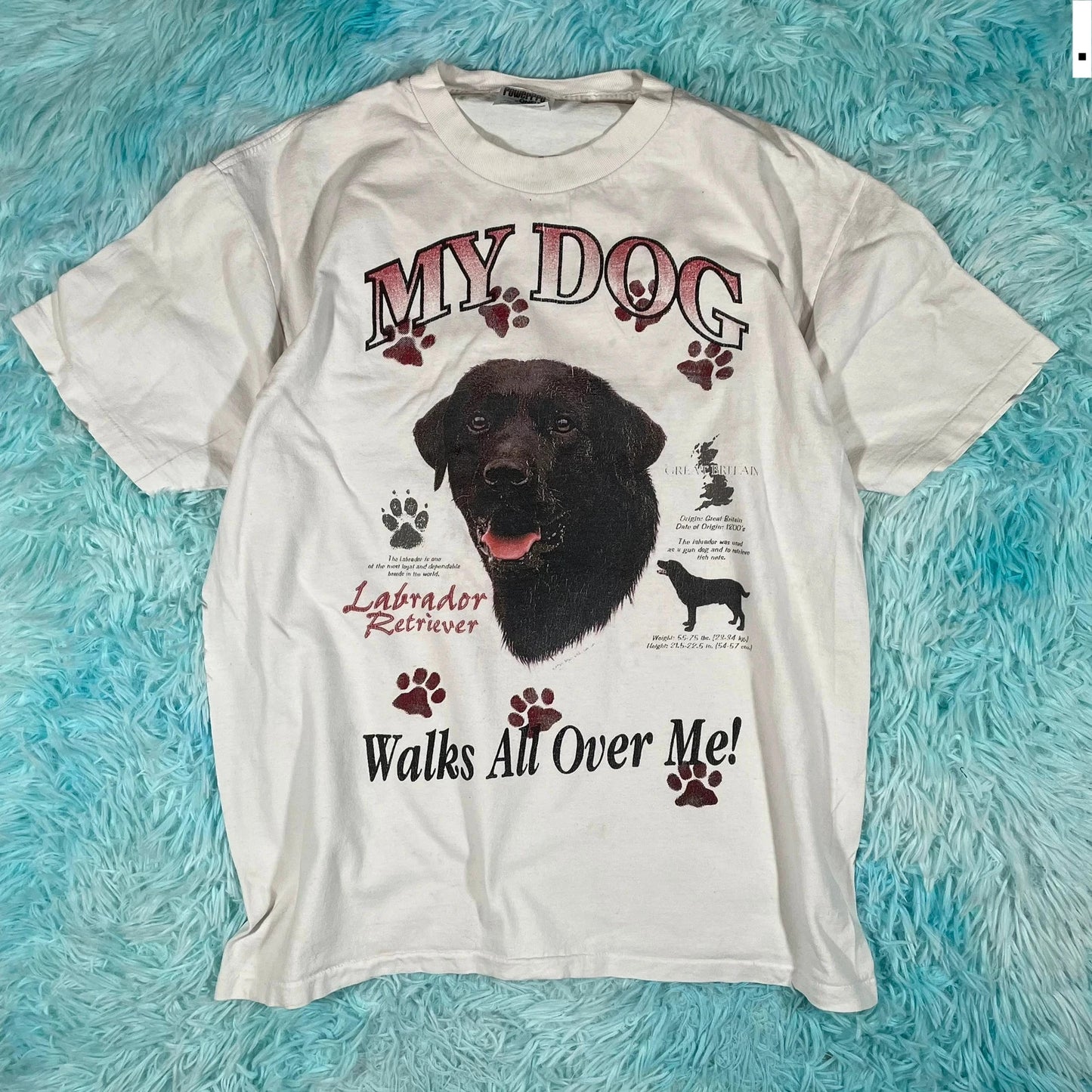 Vintage 90s White Dog Print T Shirt - Large