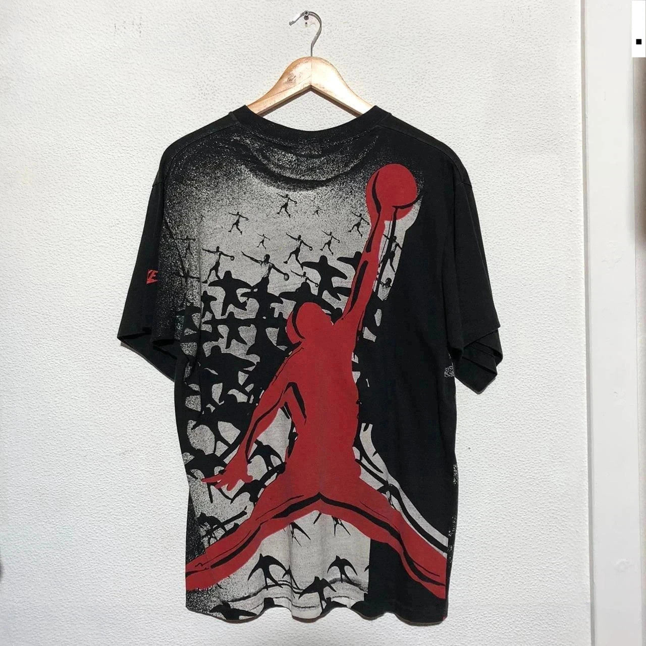 Vintage 80s Black Nike Jordan All Over Print T Shirt - Medium