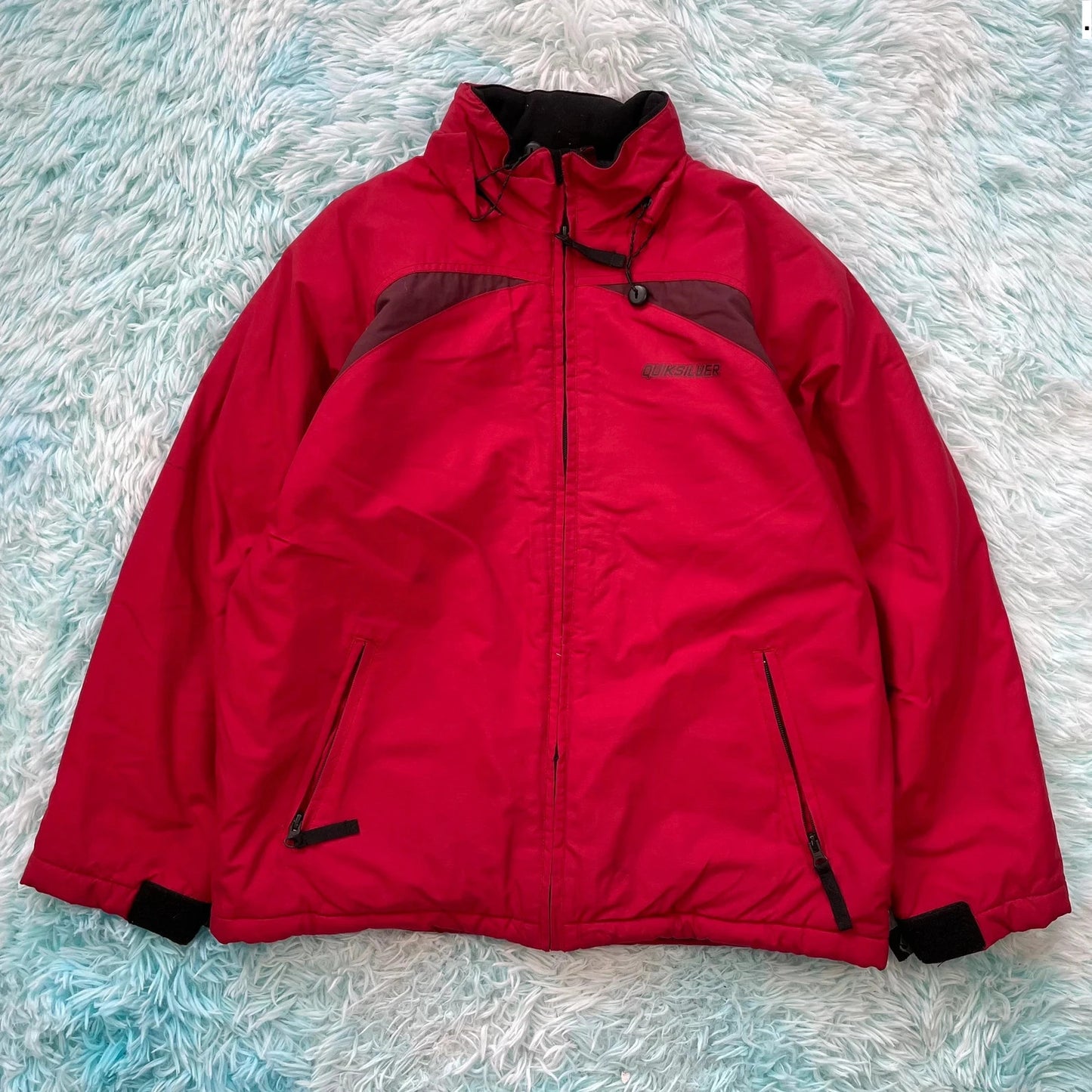 Vintage 00s Red Quiksilver Fleece Jacket Spellout - Size 14