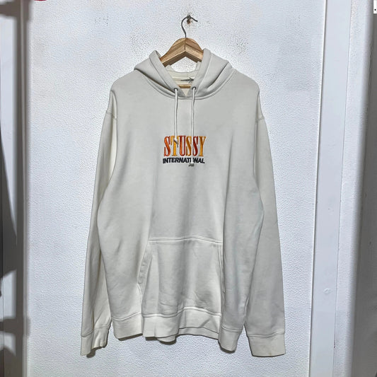 Cream White Stussy Hoodie Spellout - XL