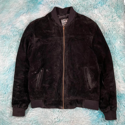 Vintage Suede Leather Bomber Jacket - XL