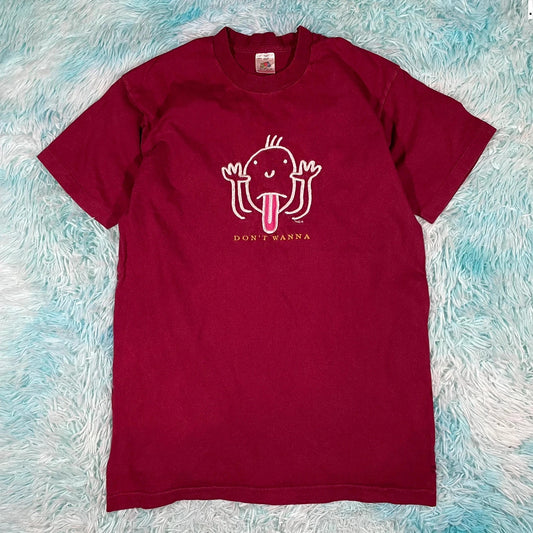 Vintage 90s Red Embroidered Graphic T Shirt - Large