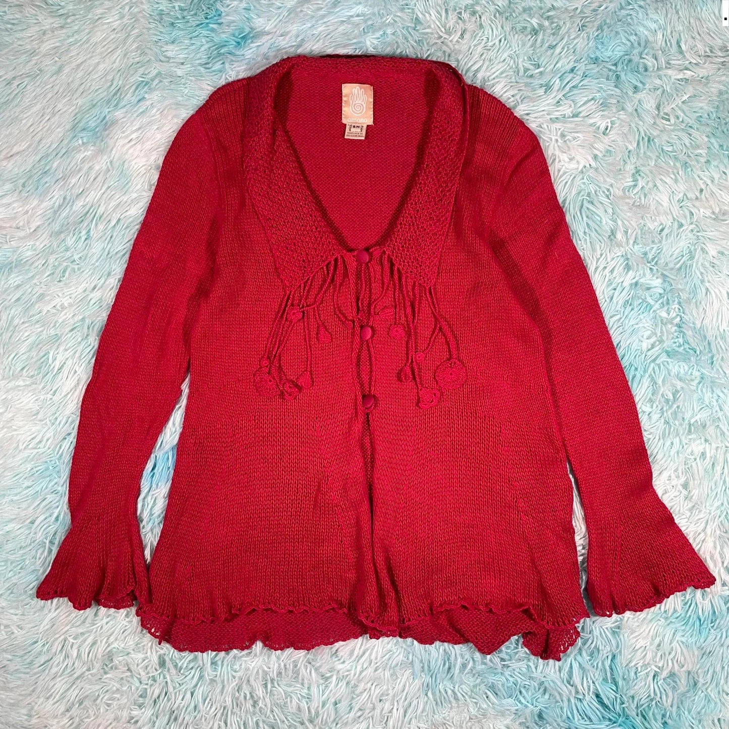 Vintage Red Amano Knitted Cardigan - Small