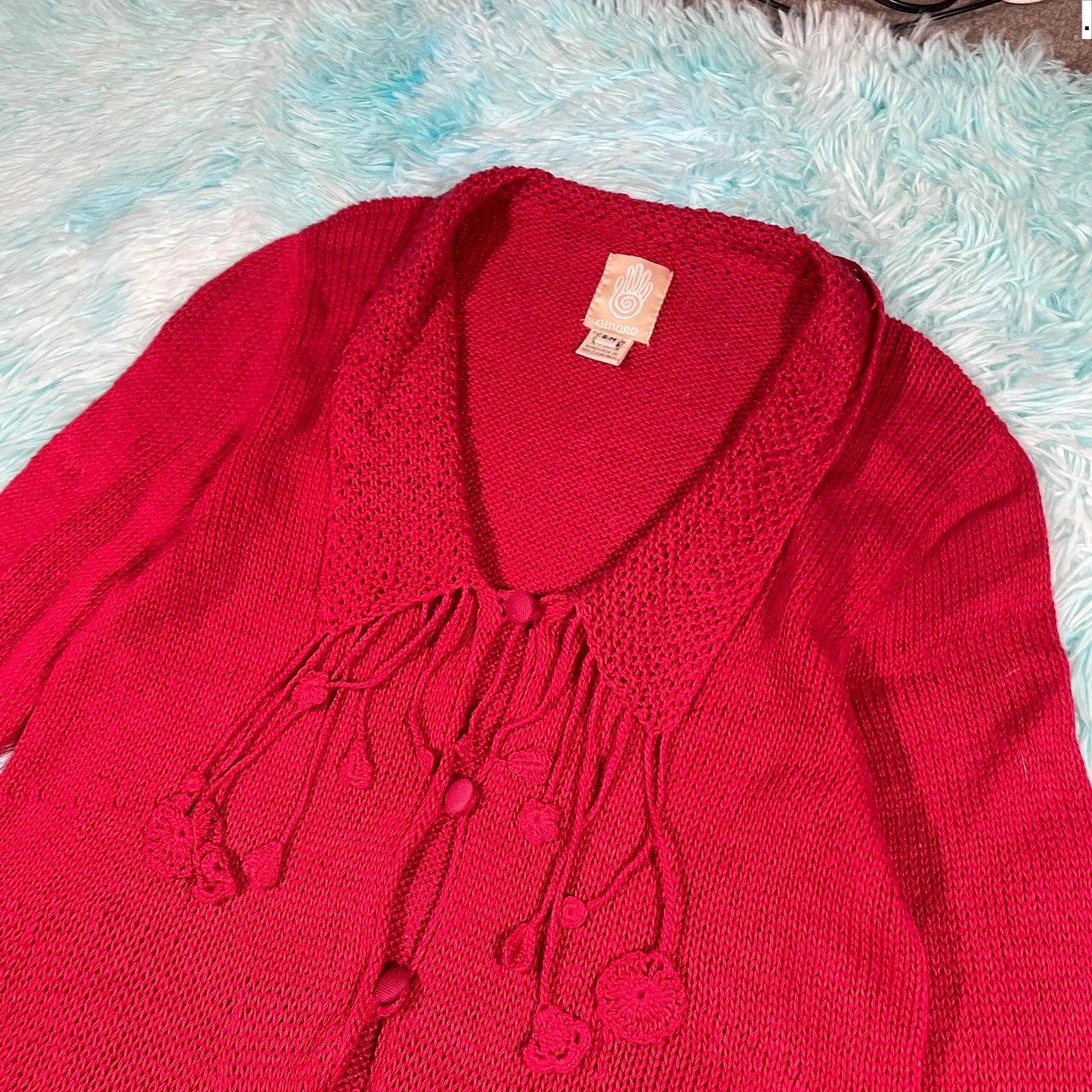 Vintage Red Amano Knitted Cardigan - Small
