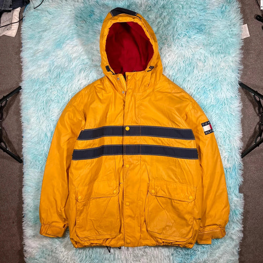 Vintage 90s Yellow Tommy Hilfiger Fleeced Jacket - Large