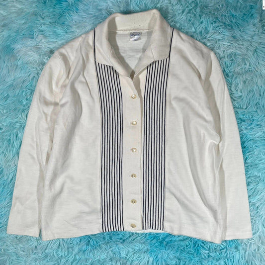Vintage 80s White Striped Shirt - Medium