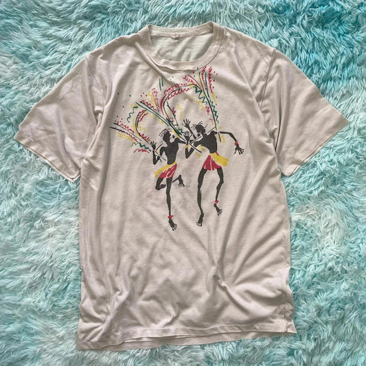 Vintage 80s White Carnival Graphic T Shirt - Medium