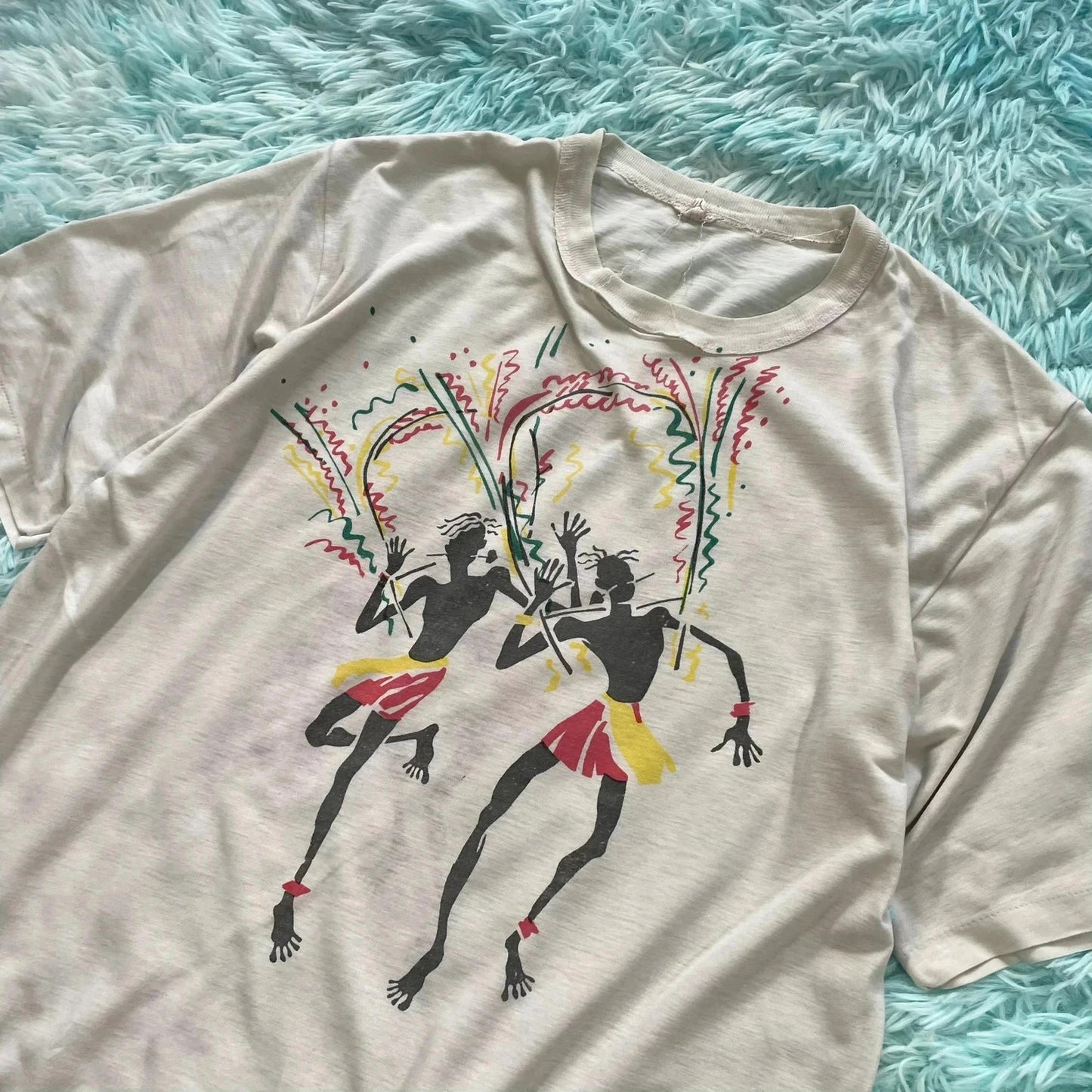 Vintage 80s White Carnival Graphic T Shirt - Medium