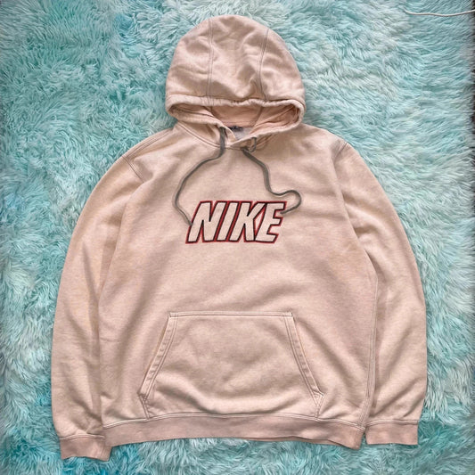 Light Rose Pink Nike Club Hoodie Spellout - Large