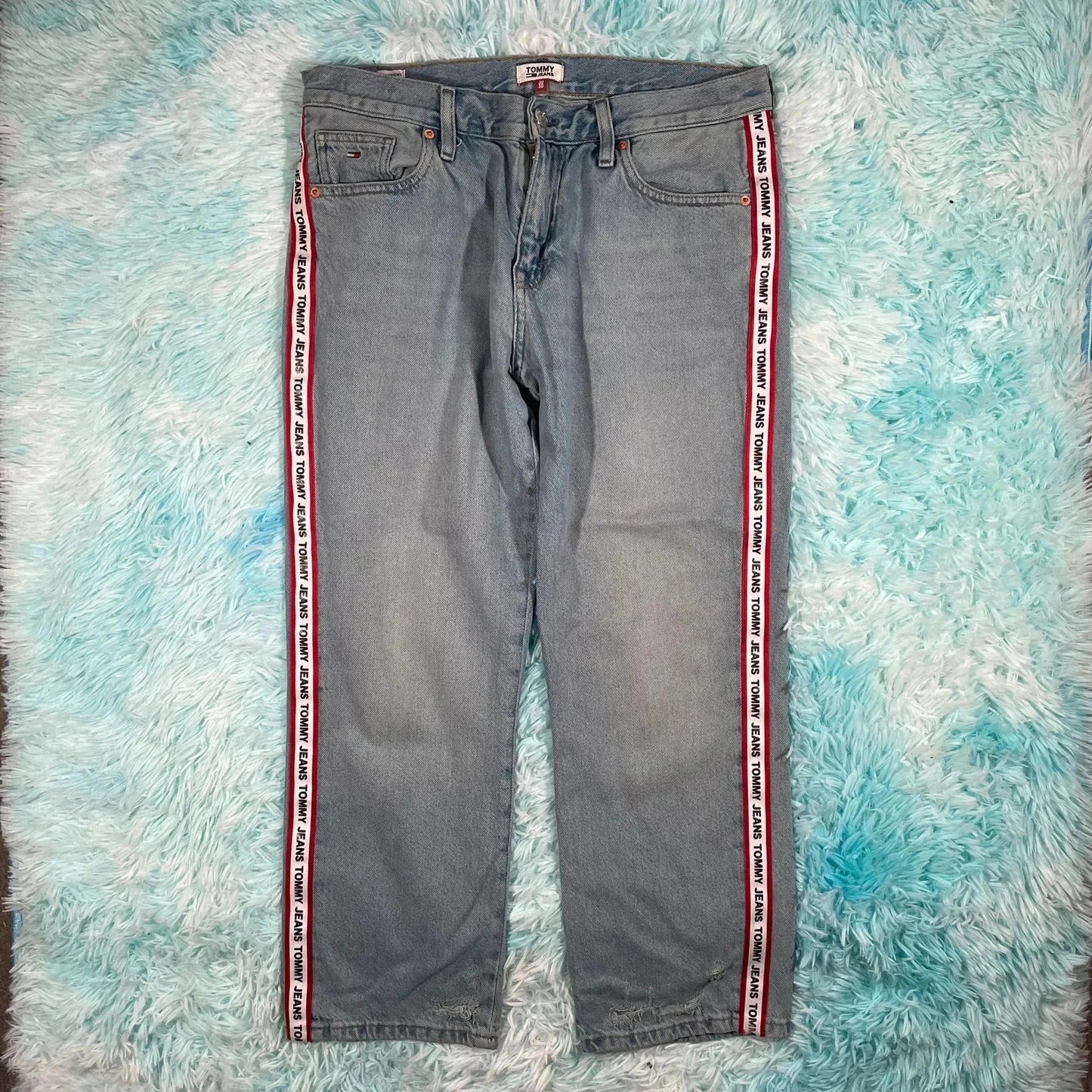 Blue Tommy Jeans Slim Boyfriend Cropped Jeans Taped - 30W 30L