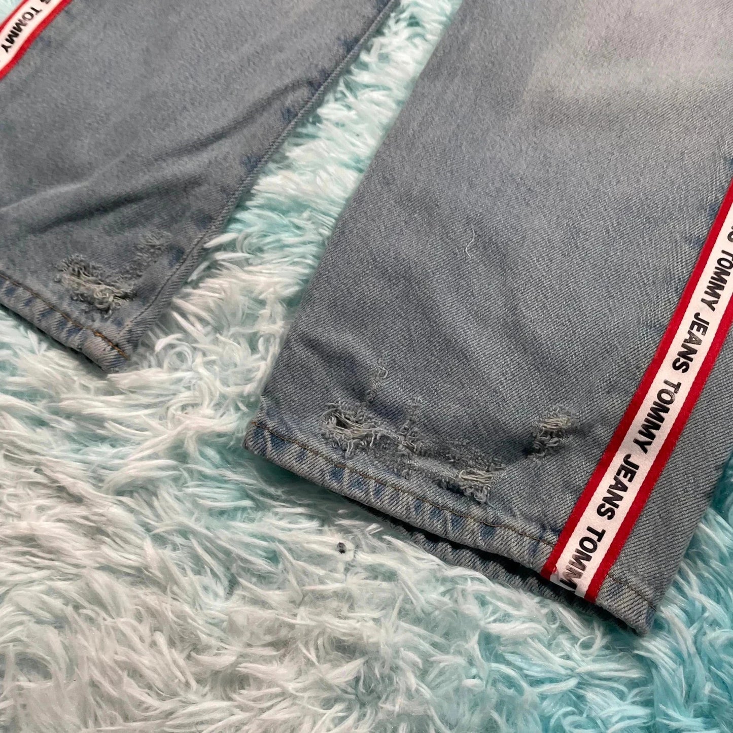 Blue Tommy Jeans Slim Boyfriend Cropped Jeans Taped - 30W 30L