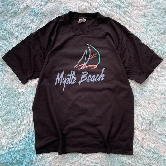 Vintage 90s Black Myrtle Beach Graphic T Shirt - XL