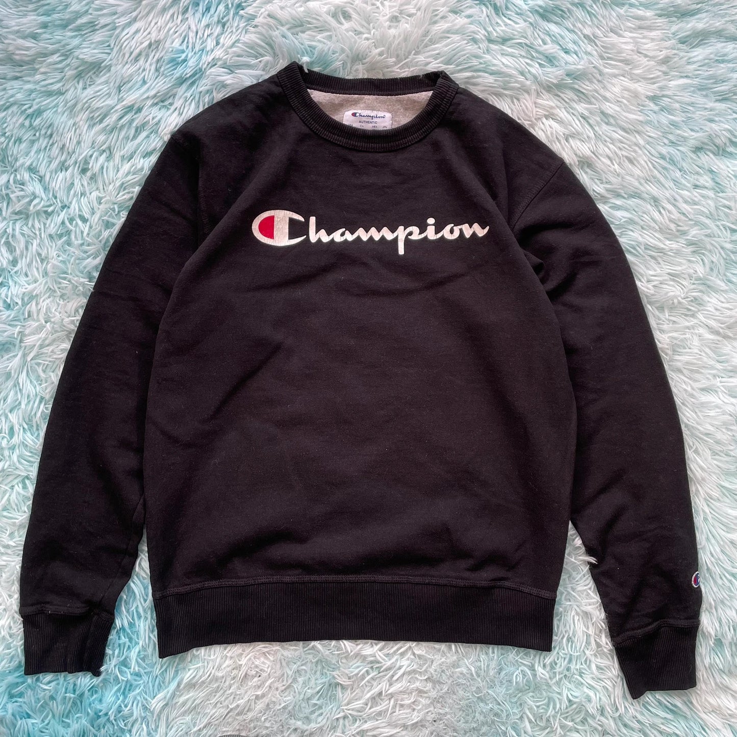 Vintage Black Champion Sweatshirt Spellout - Medium
