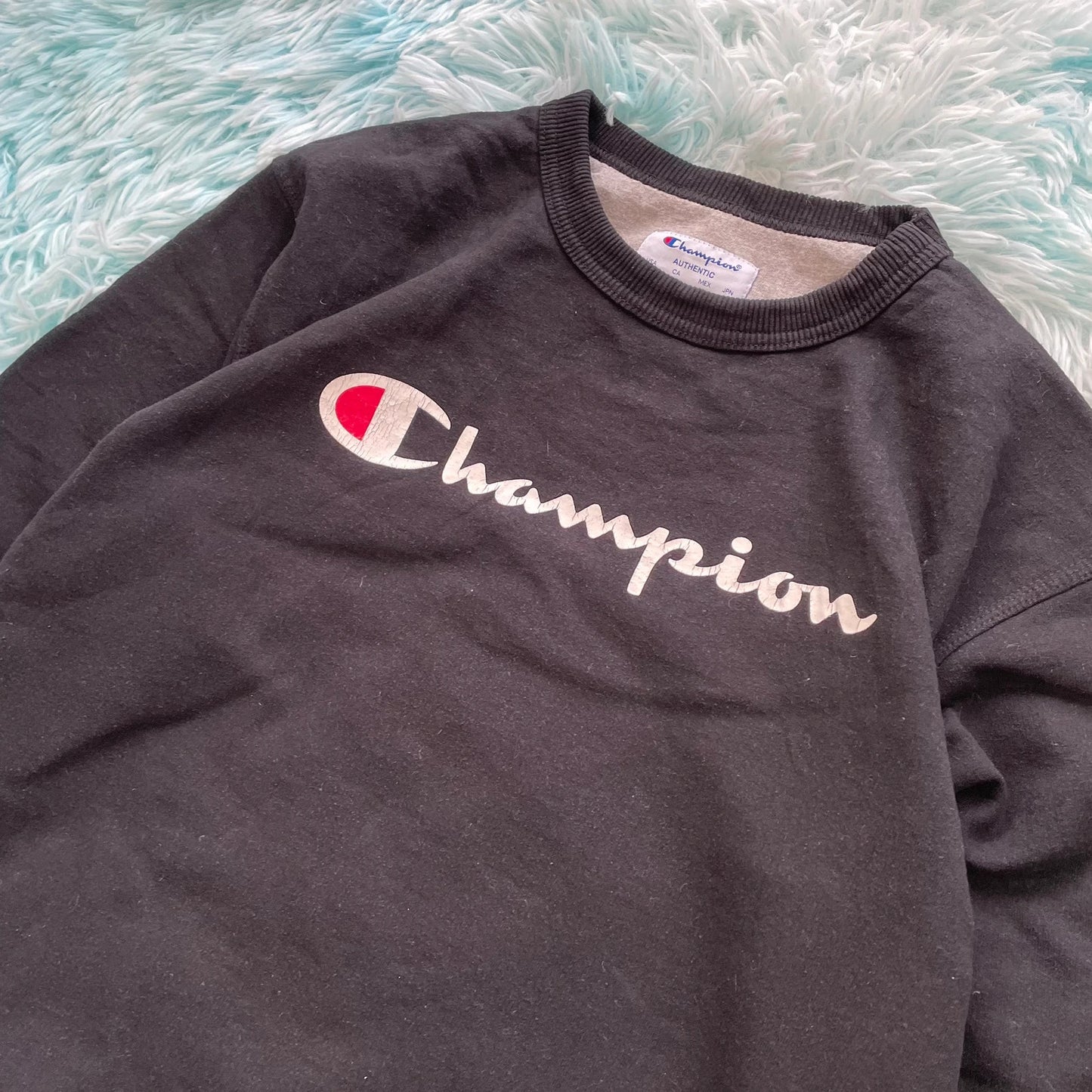 Vintage Black Champion Sweatshirt Spellout - Medium