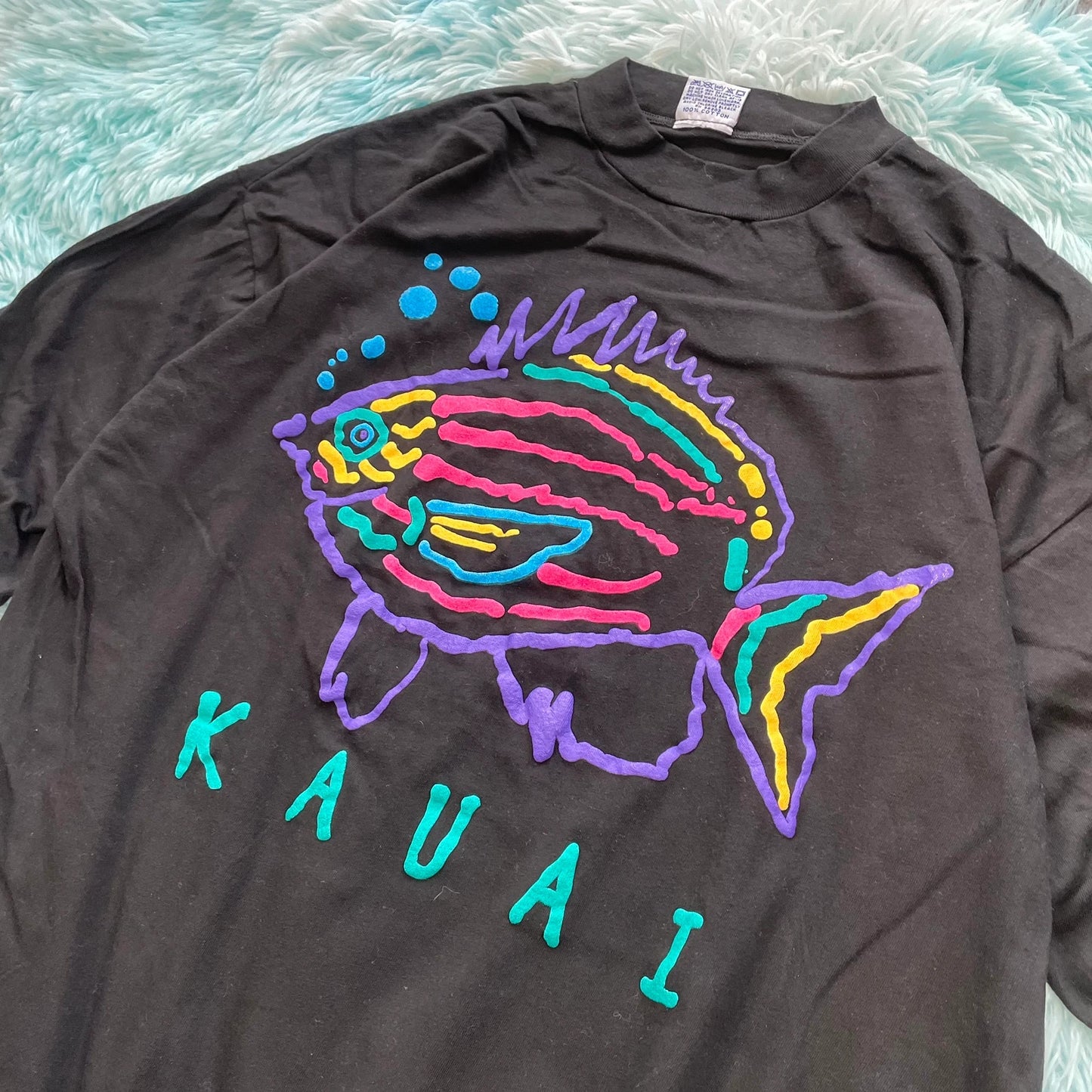Vintage 90s Black Kauai Fish Graphic T Shirt - 3XL