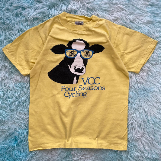 Vintage 90s Yellow Cycling Cow Graphic T Shirt - Medium