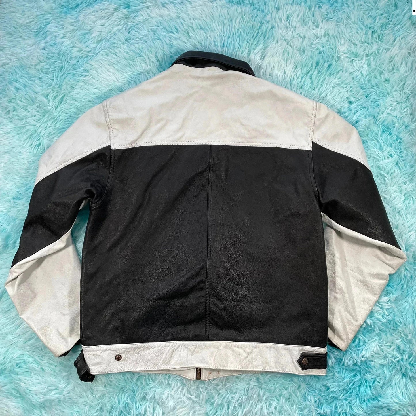 Vintage 90s Black & White Leather Jacket - XL 44”
