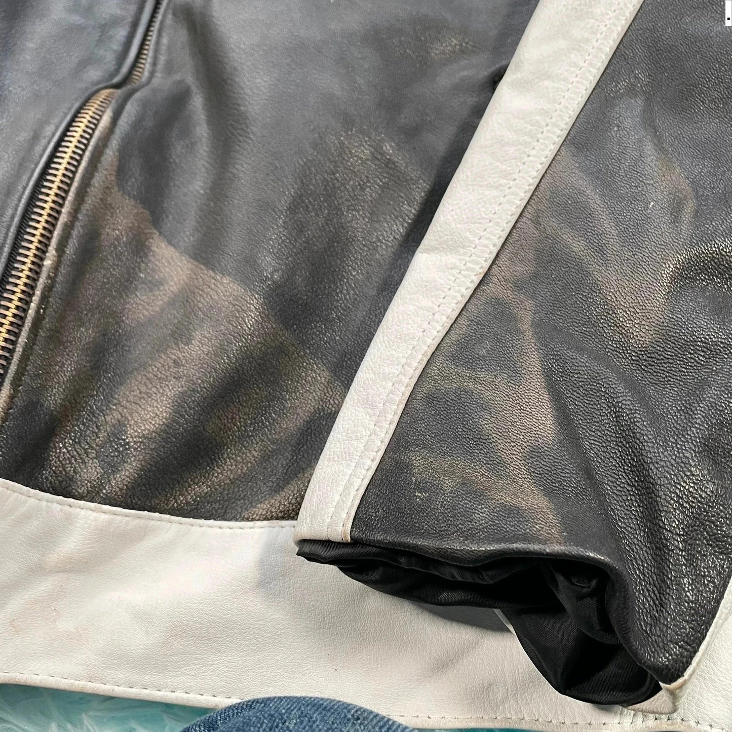 Vintage 90s Black & White Leather Jacket - XL 44”