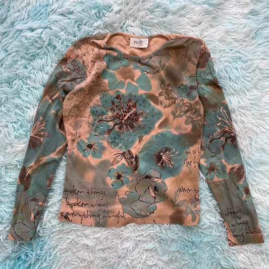 Vintage 00s Beige Floral Wallis T Shirt - Size 10