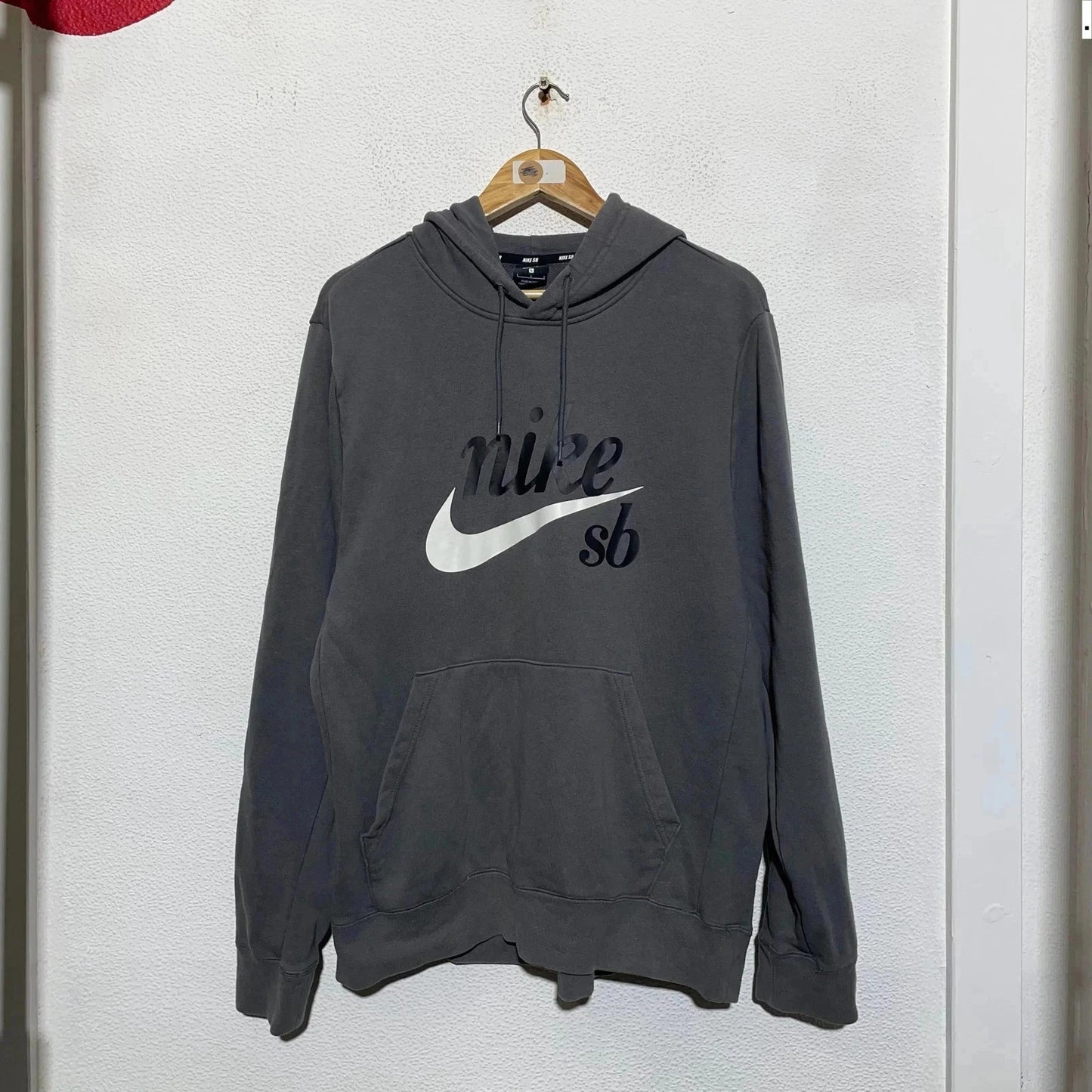 Grey Nike Sb Hoodie Print Logo - Large