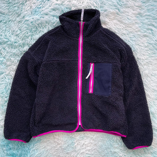 Navy & Pink Gap Sherpa Fleece Jacket - Medium