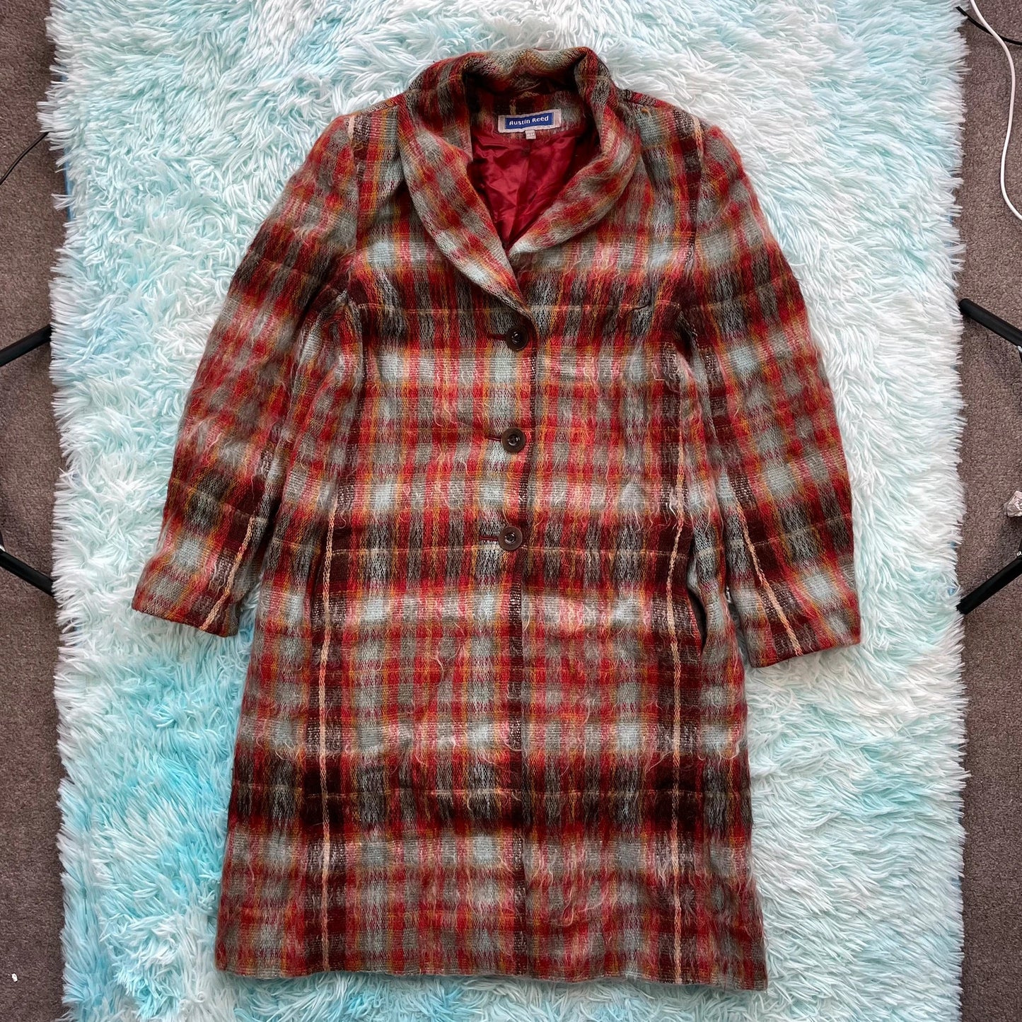 Vintage 90s Red Mohair Wool Blend Long Coat - Size 10