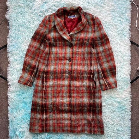 Vintage 90s Red Mohair Wool Blend Long Coat - Size 10