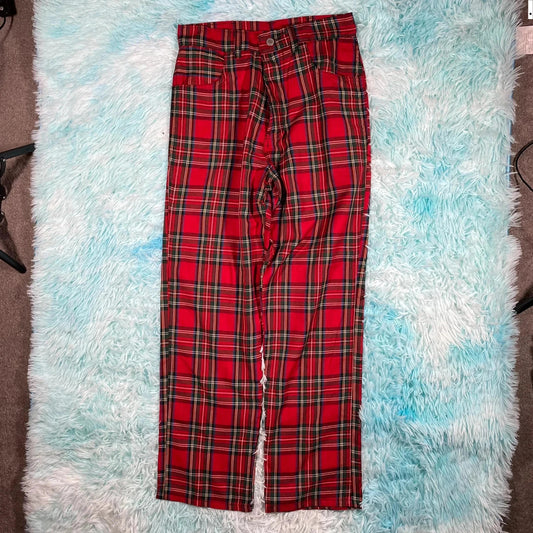 Vintage 90s Red Tartan Golf Trousers - 32W 32L