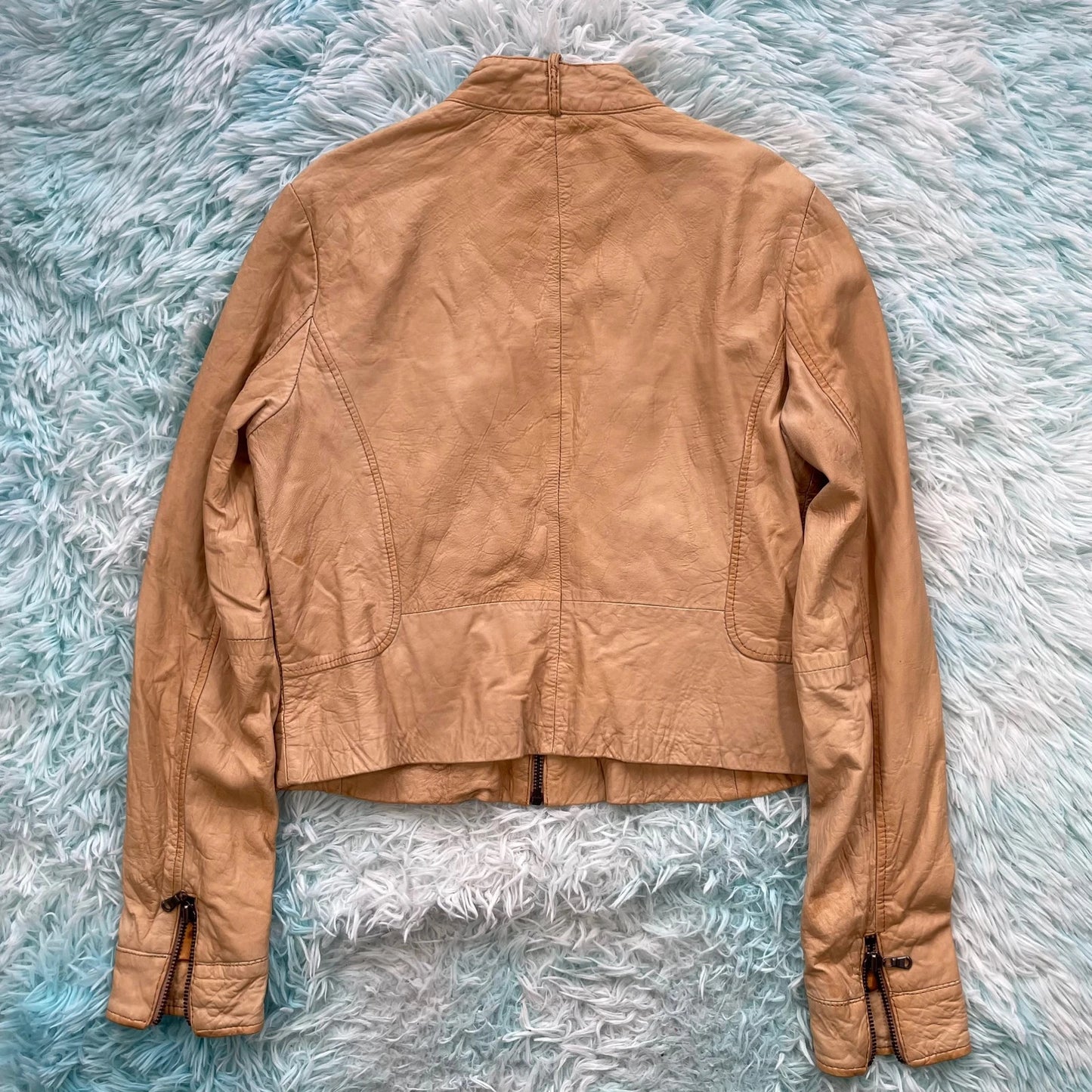Vintage Tan River Island Fitted Leather Jacket - Size 16