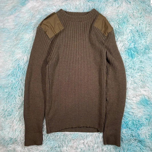 Vintage Khaki Military Army Knitted Jumper - Small