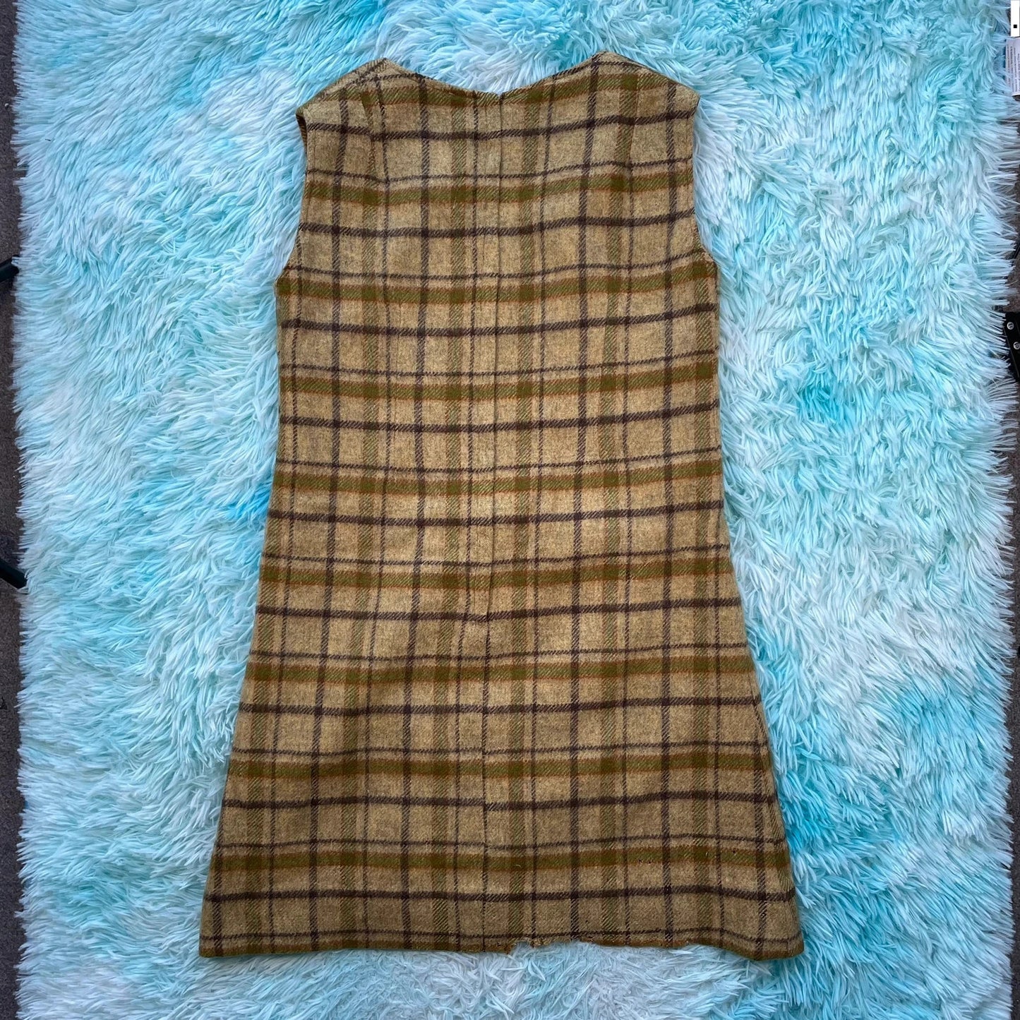 Vintage 60s Pinafore Dress Khaki Chequered - Size 12