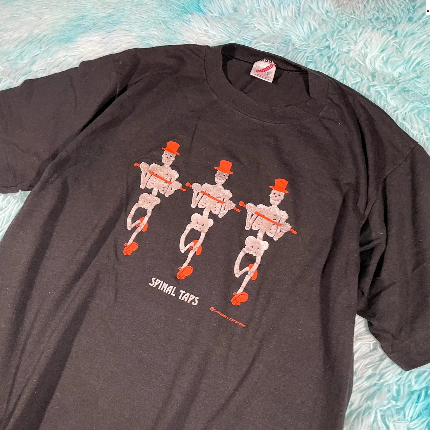 Vintage 90s Black Dancing Skeleton Graphic T shirt - XL