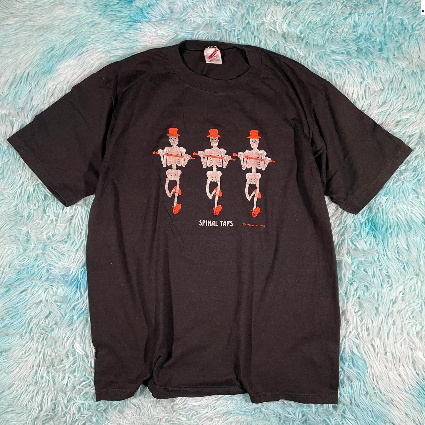 Vintage 90s Black Dancing Skeleton Graphic T shirt - XL